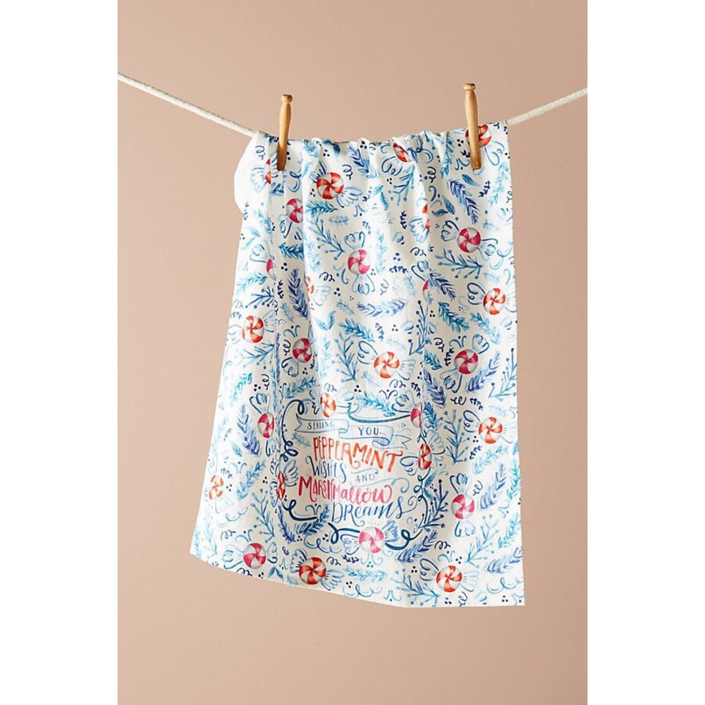 Anthropologie Peppermint Wishes Dish Towels